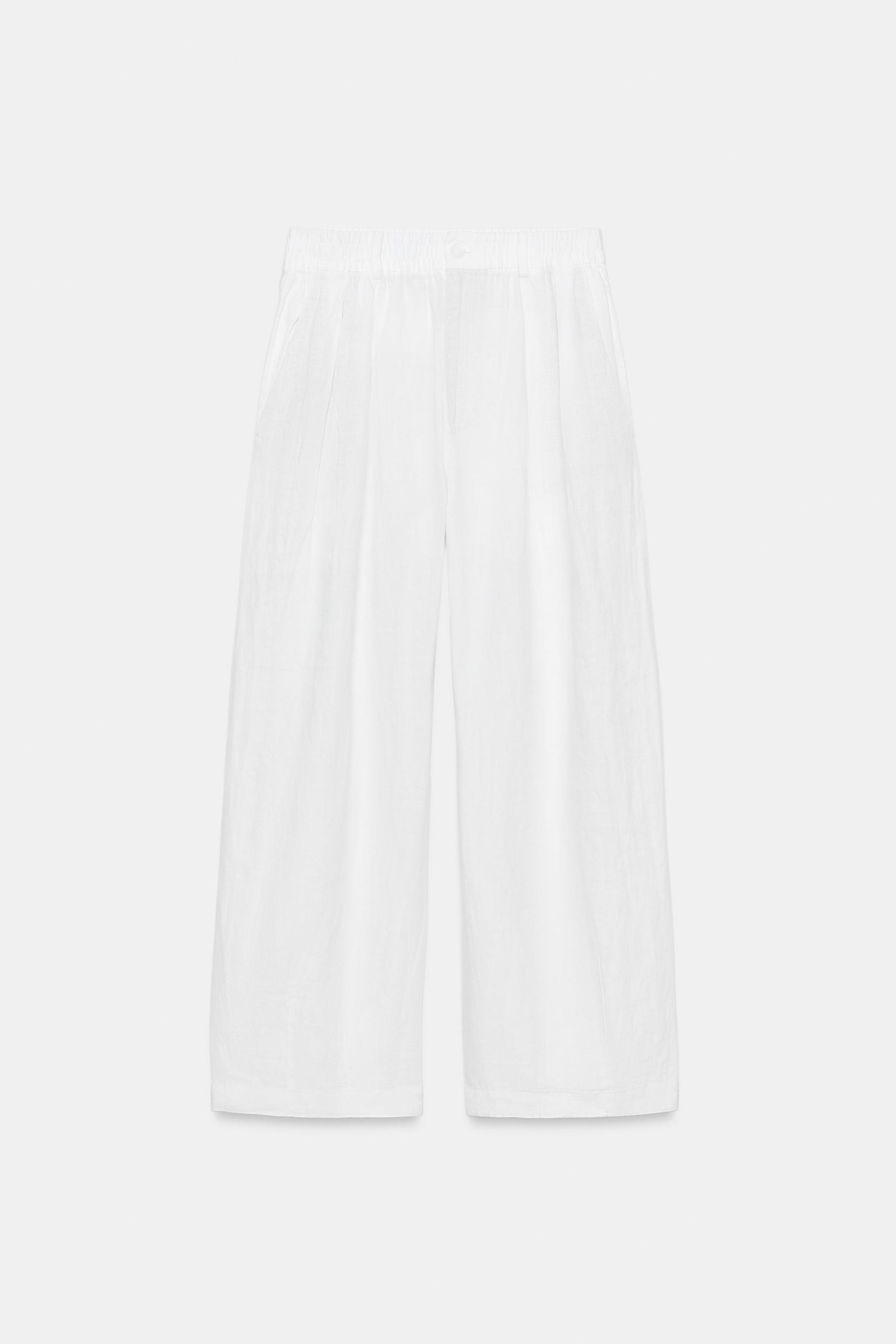 Zw Collection 100% Linen Pleated Pants - White - Xs