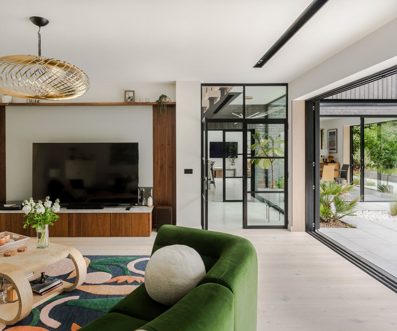 Interior of a contemporary self build home with bold geometric forms
