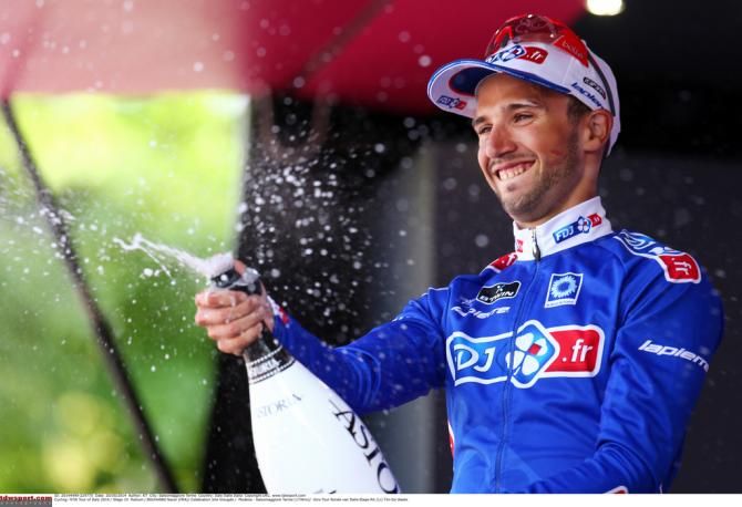 Nacer Bouahnni (FDJ) is getting pretty good at spraying champagne