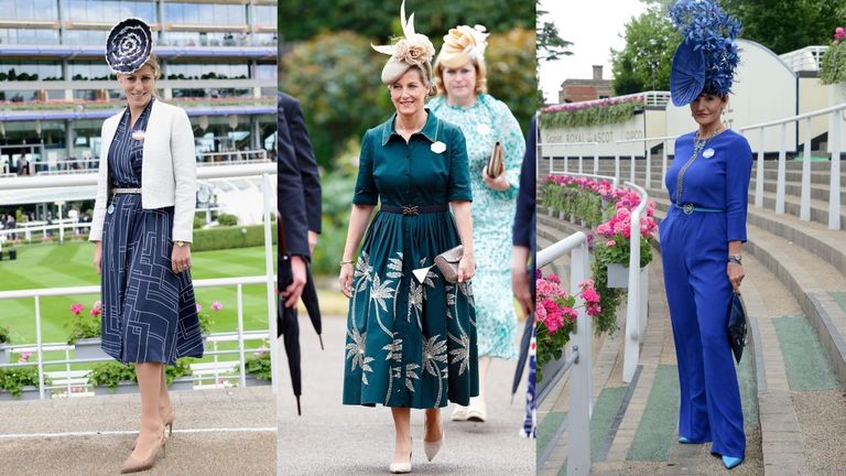 composite of three women demonstrating what to wear to the races