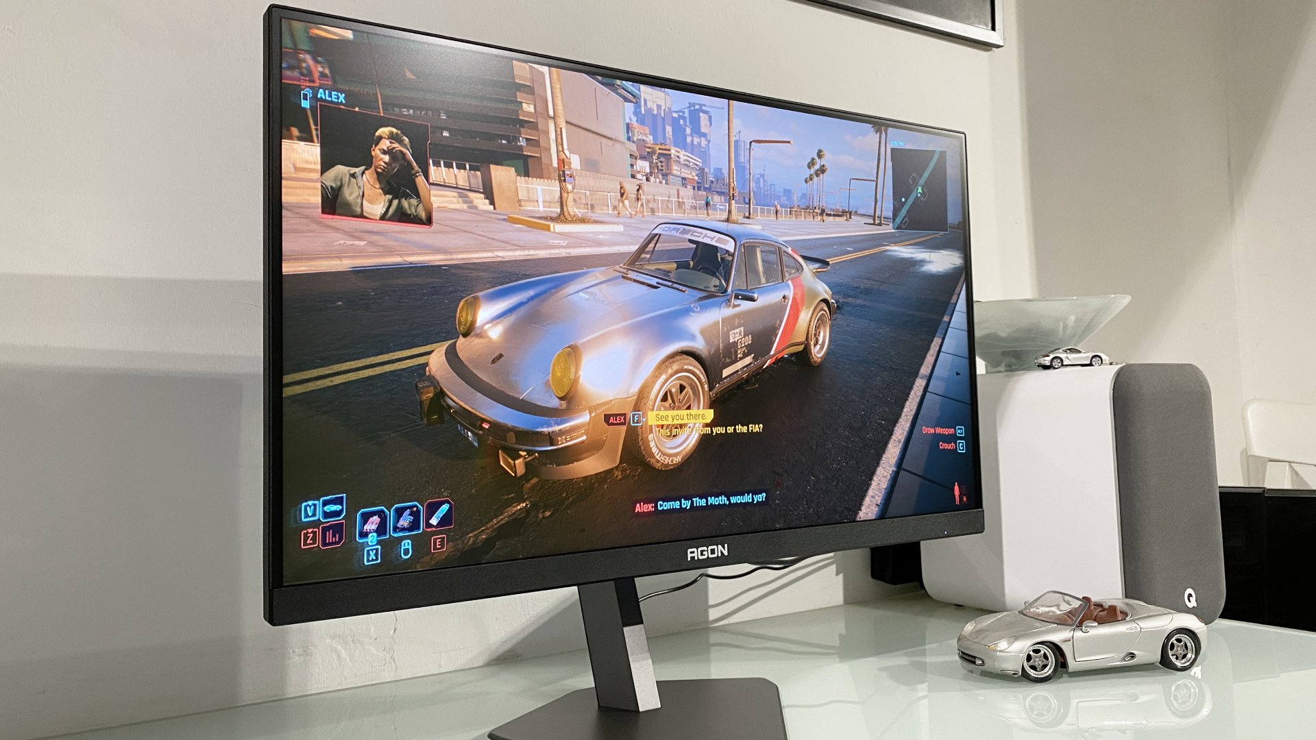 AOC AGON PRO AG276FK Gaming Monitor Shows Cyberpunk 2077 on Screen