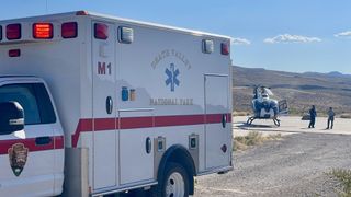 The National Park Service ambulance and Mercy Air’s air ambulance at the landing zone at 3,000 feet just east of Death Valley National Park’s CA-190 east entrance