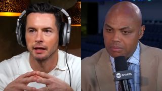 JJ Redick speaks on the Mind the Game Podcast, while Charles Barkley prepares to make a point on Inside the NBA