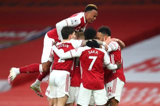 Pierre-Emerick Aubameyang celebrating his goal with teammates