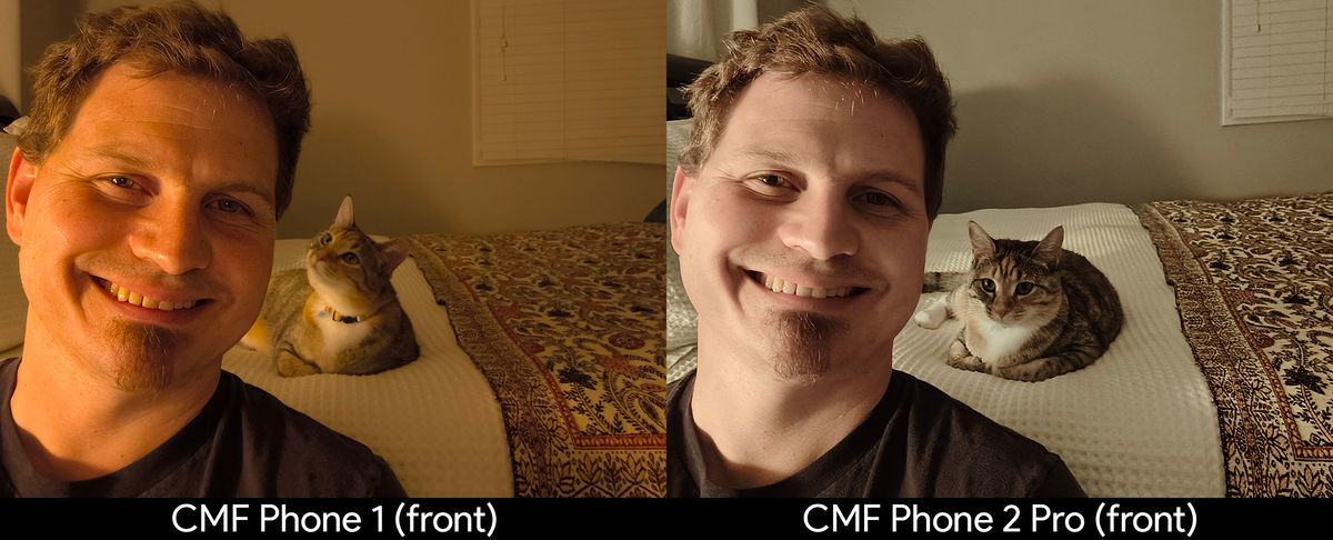 Camera samples from the front facing cameras of the CMF Phone 2 Pro and the CMF Phone 1