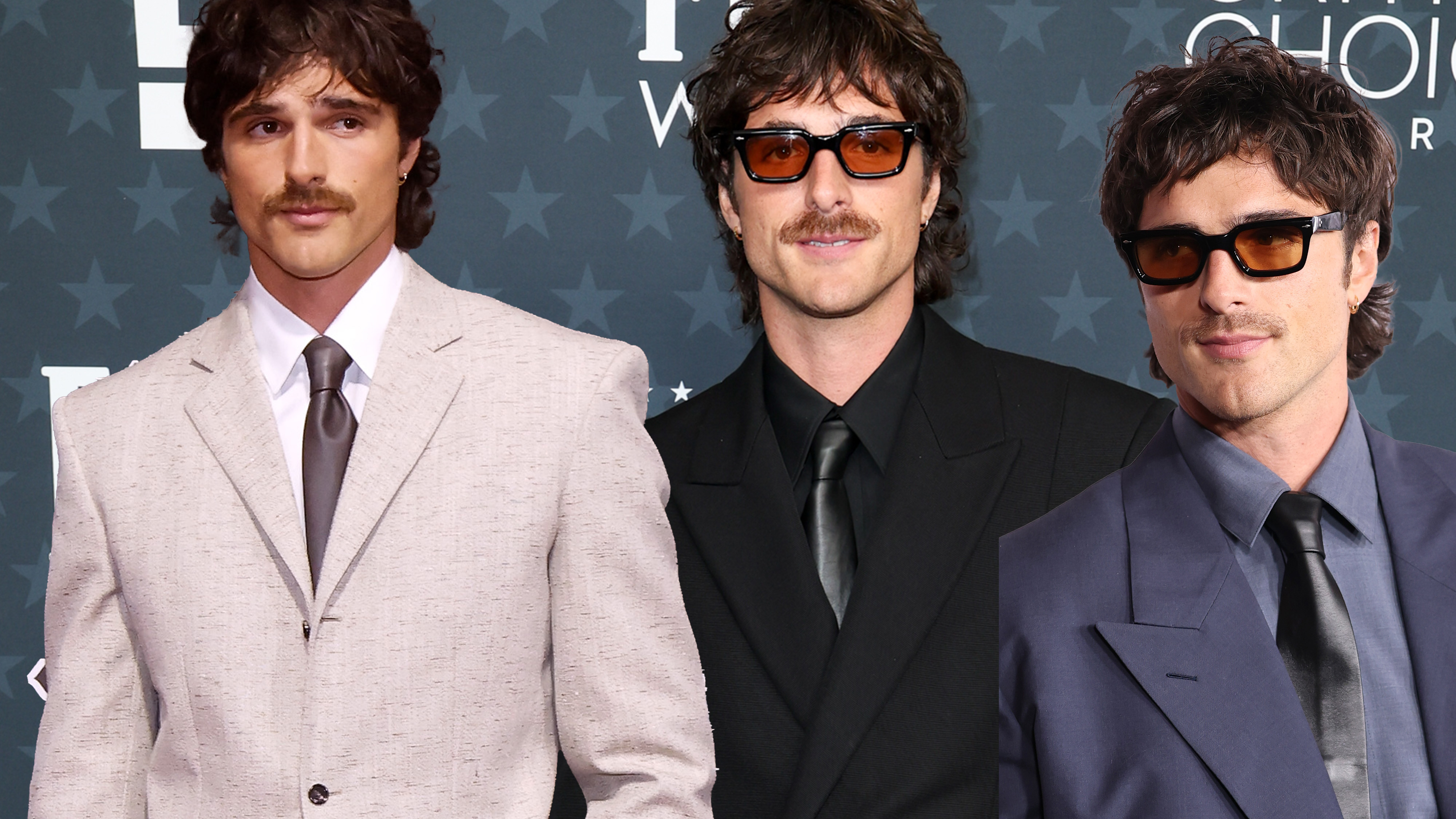 Jacob Elordi on the red carpet wearing a leather Bottega Veneta tie. 