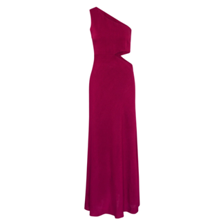 one-shouldered raspberry maxi dress