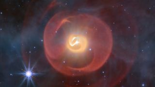 The James Webb Space Telescope's snap of the Apep nebula in false color.