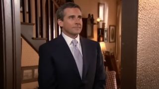 Michael Scott (Steve Carell) arrives for Dwight&#039;s Wedding on The Office