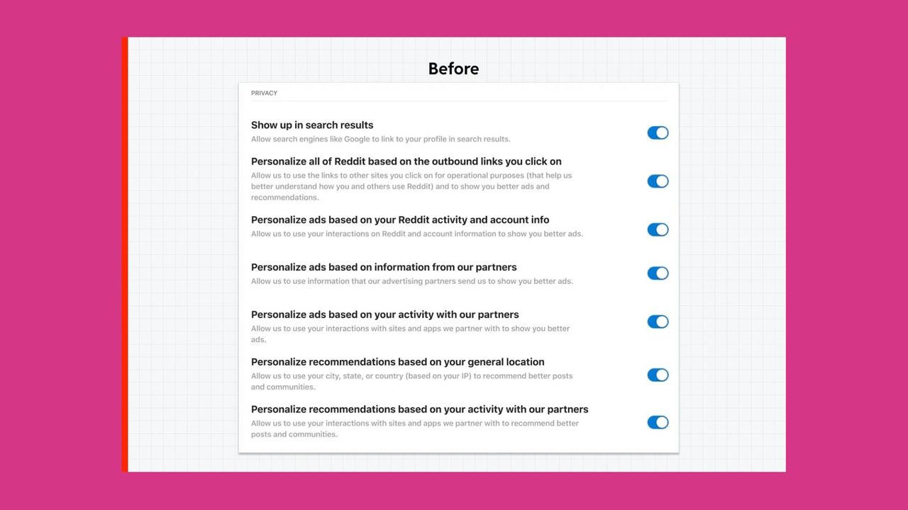 Reddit privacy settings menu