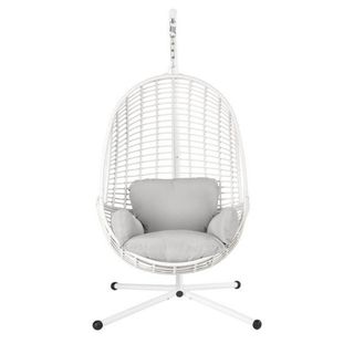 A white hanging egg chair