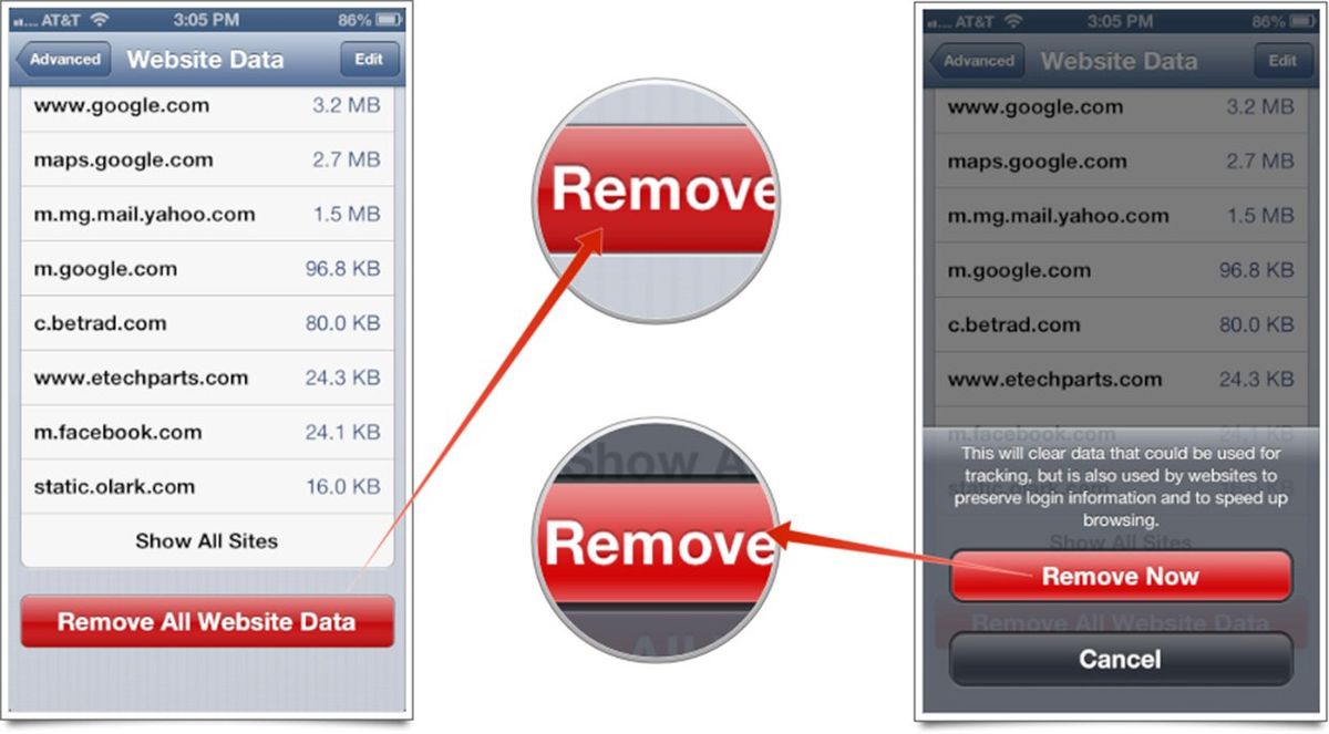 how to remove website data from safari on ipad