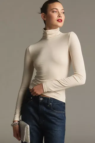 By Anthropologie Long-Sleeve High-Neck Baby Rib Top