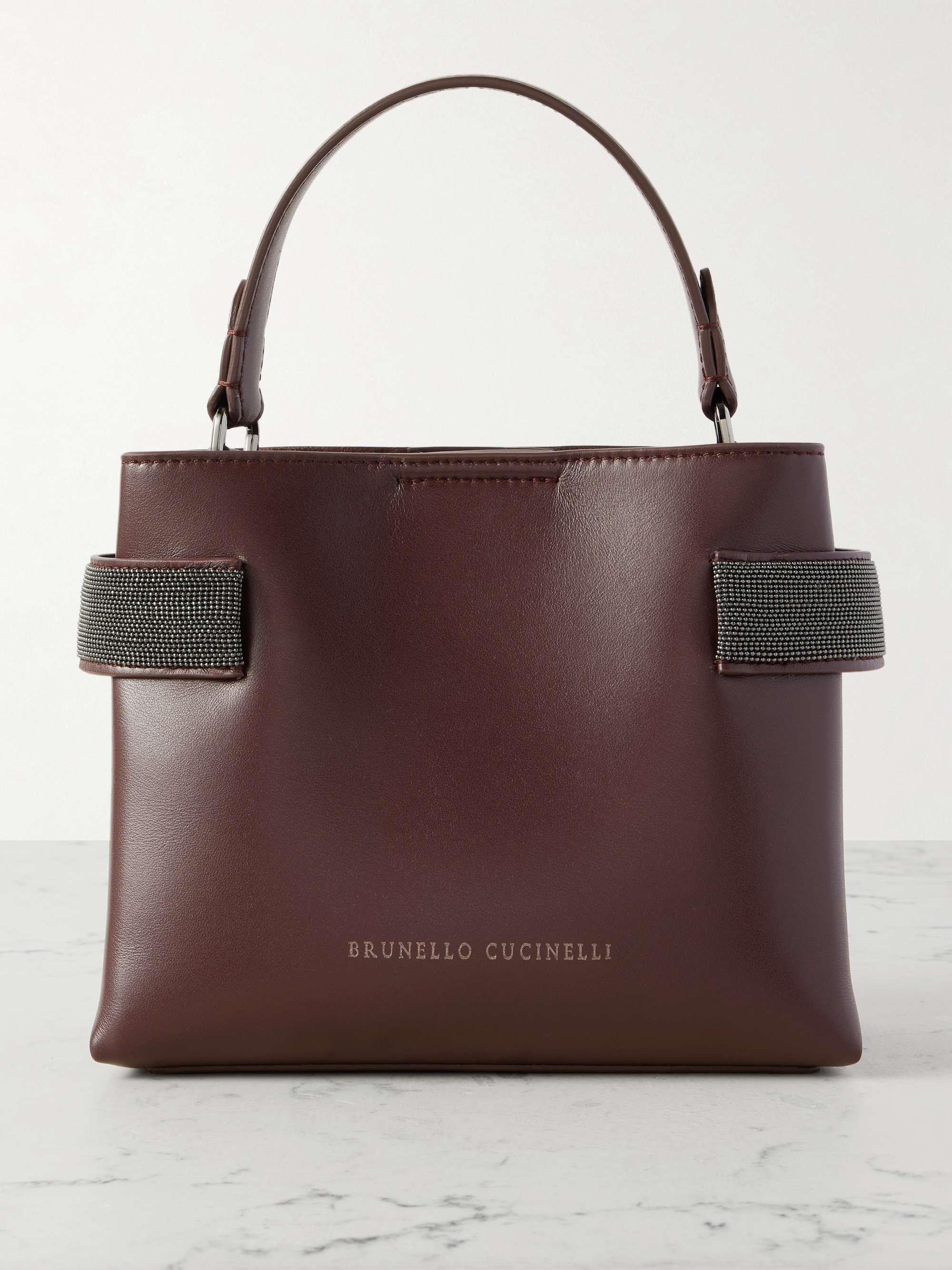 Mini Bead-Embellished Leather Tote
