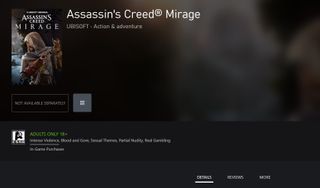 Assassin's Creed Mirage Xbox storefront listing