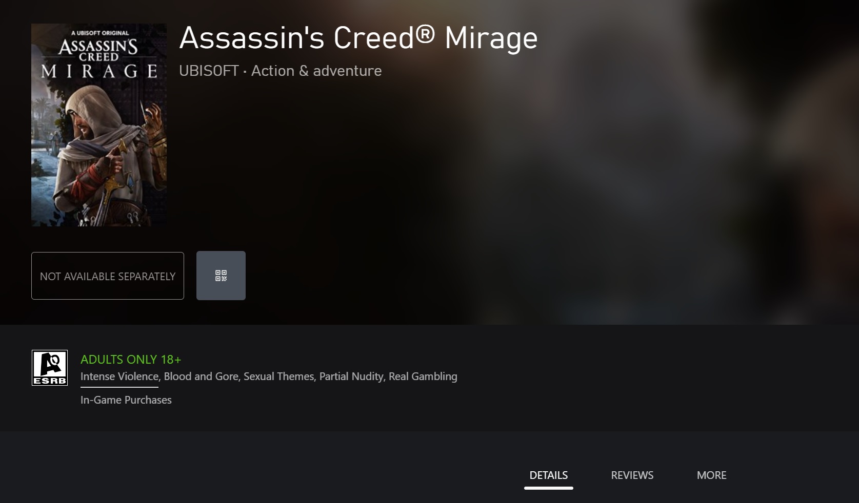 Assassin's Creed Mirage Xbox storefront listing