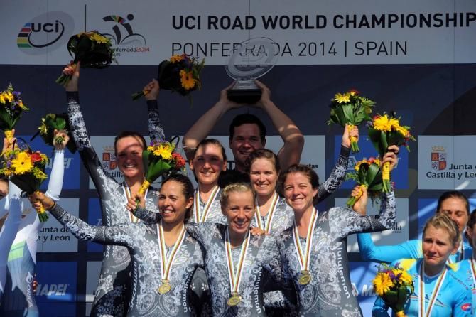 The 2014 TTT champion Specialized-lululemon on the podium