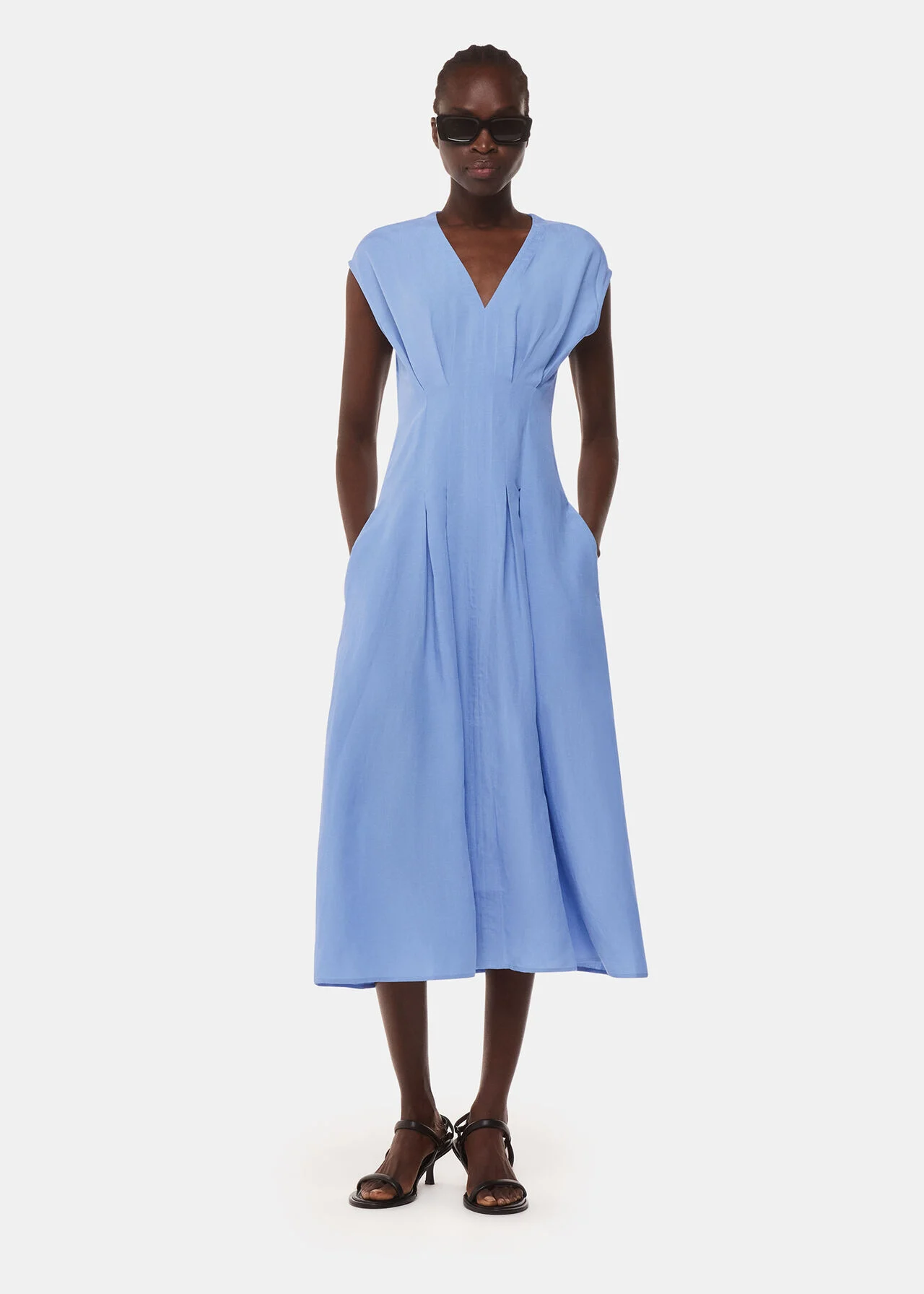 Whistles Blue Panel Linen Blend Dress