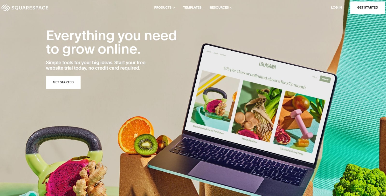 Homepage of Squarespace, the best website builder for videographers, featuring example website on laptop
