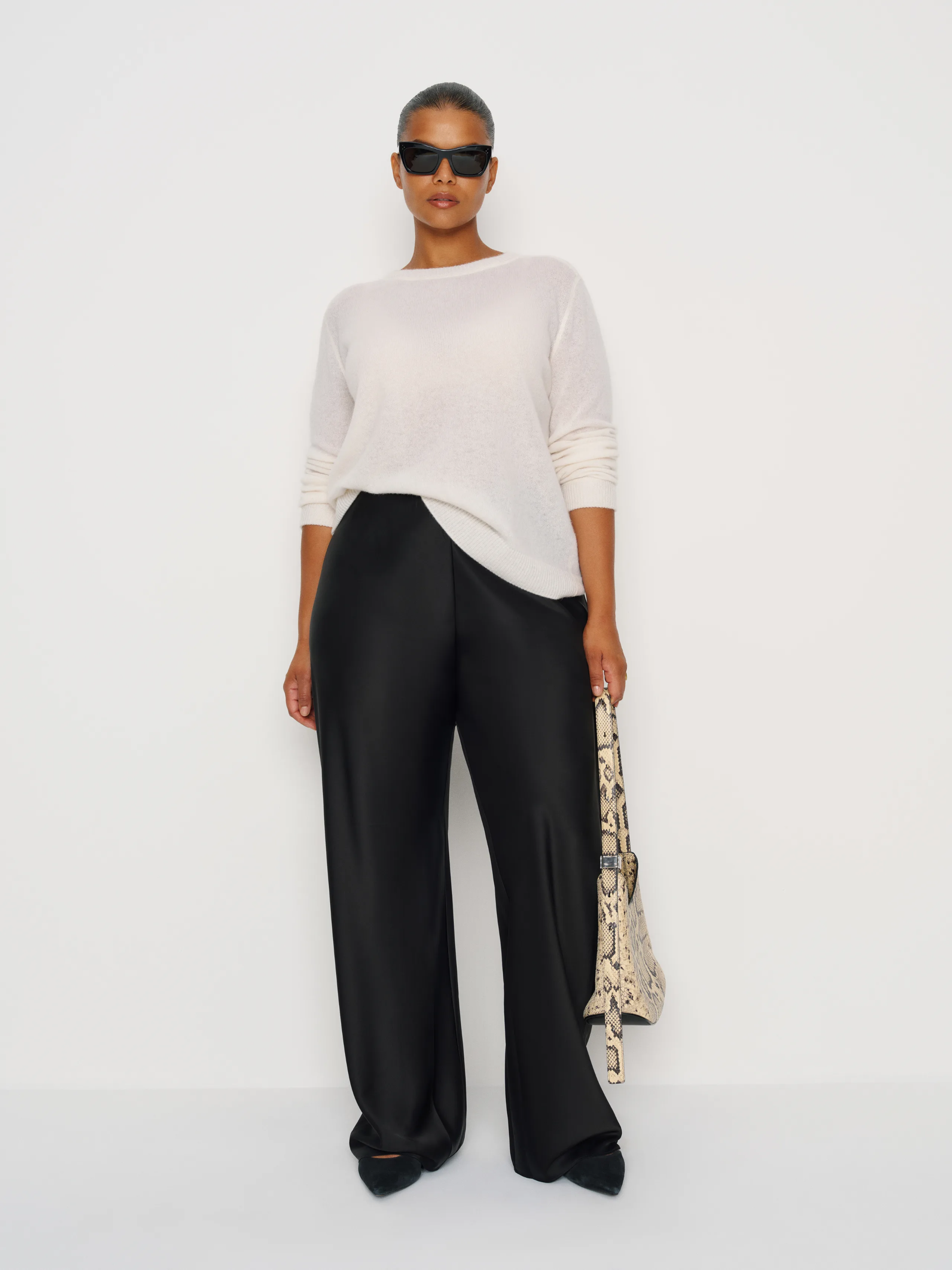 Reformation, Gale Satin Mid Rise Bias Pant Es