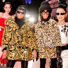 fashion collage of stylish attendees at Marc Jacobs FW 2026 fashion show NYFW including June Ambrose, Monica, Jessica Wang, and Priya Shukla