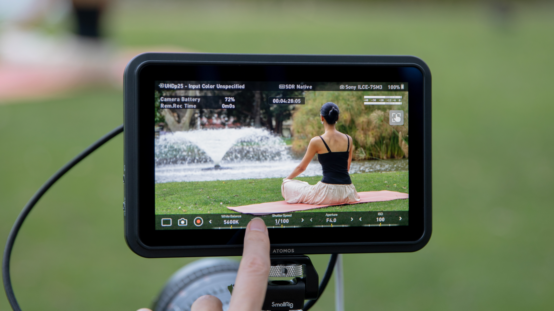 Atomos Shinobi 7 II on-camera monitor in use