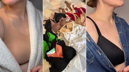 Three images of Matilda Stanley testing the most comfortable bras 