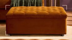 Burnt orange button-top ottoman sofa bed