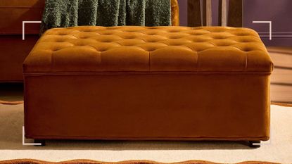 Burnt orange button-top ottoman sofa bed