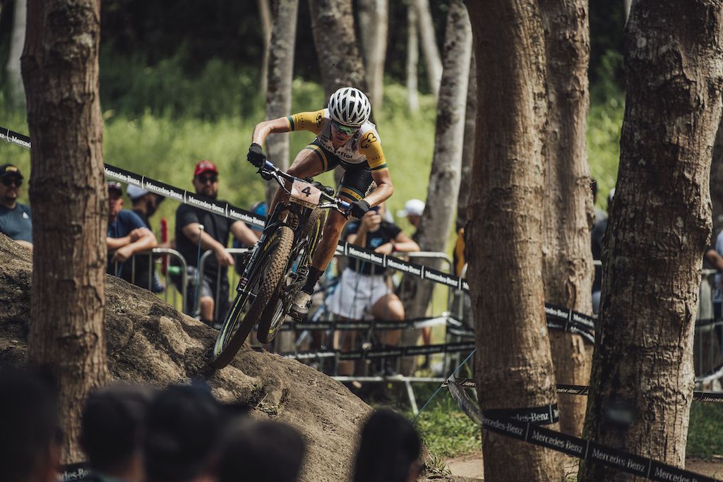 Rebecca McConnell performs at UCI XCO World Cup in Petropolis, Brazil on April 10, 2022 // Bartek Wolinski / Red Bull Content Pool // SI202204110116 // Usage for editorial use only //