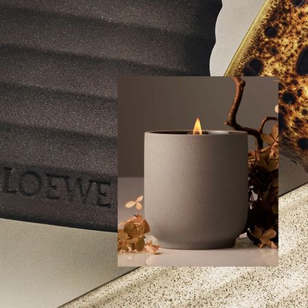 ceramic candles laying on their sides on a cream background with another photo of a lit candle on top