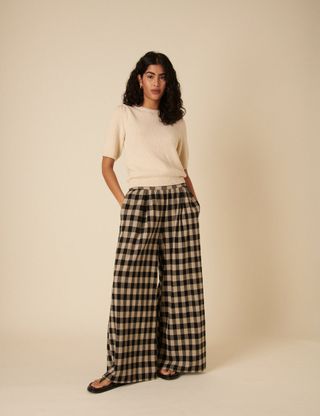 Black Check Jerrow Wide Leg Trousers