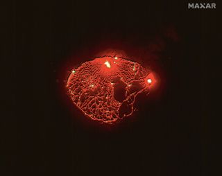 Maxar Technologies' WorldView-2 satellite captured this photo of lava inside the Hawaiian volcano Kīlauea on Oct. 1, 2021.