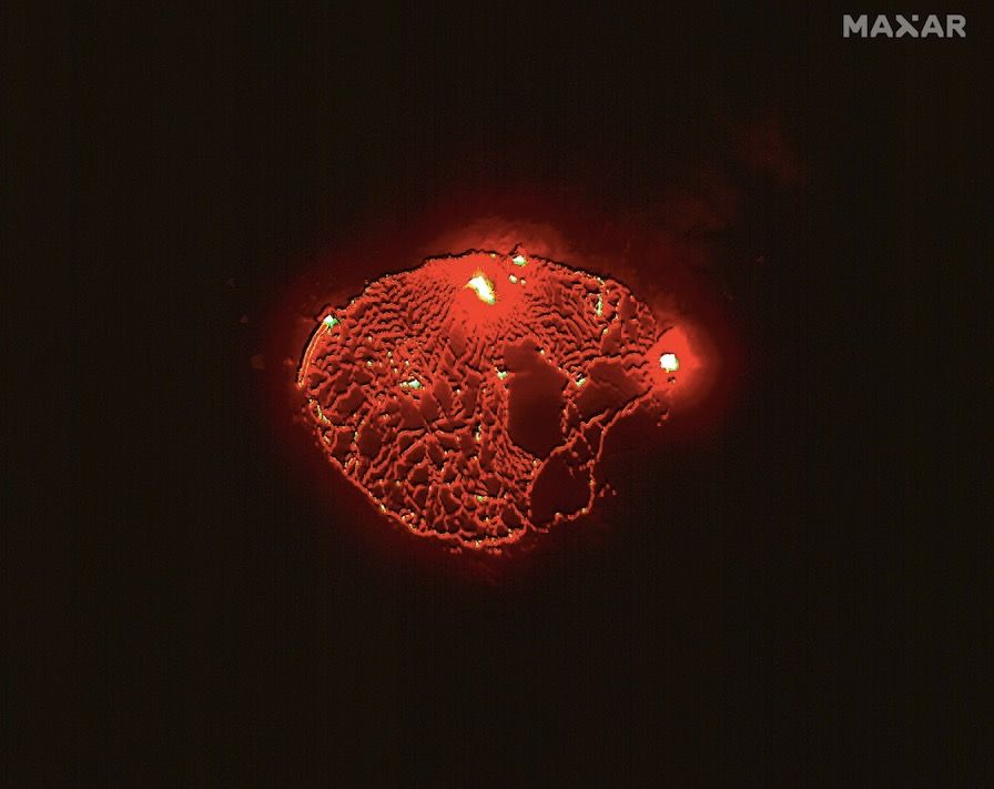 Maxar Technologies&#039; WorldView-2 satellite captured this photo of lava inside the Hawaiian volcano Kīlauea on Oct. 1, 2021.