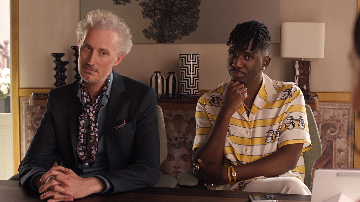 Bruno Gouery as Luc and Samuel Arnold as Julien in Emily in Paris season 5.