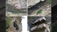 Photographs of hanging coffins at archaeological sites in China's southern Yunnan province.