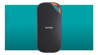 SanDisk Extreme Pro external SSD on a blue background