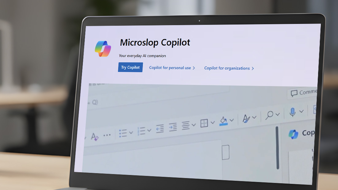 Microslop Copilot edited webpage on a laptop screen