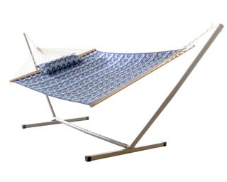 Large 2 Person Quilted Hammock Combo with Pillow and Stand - overstock