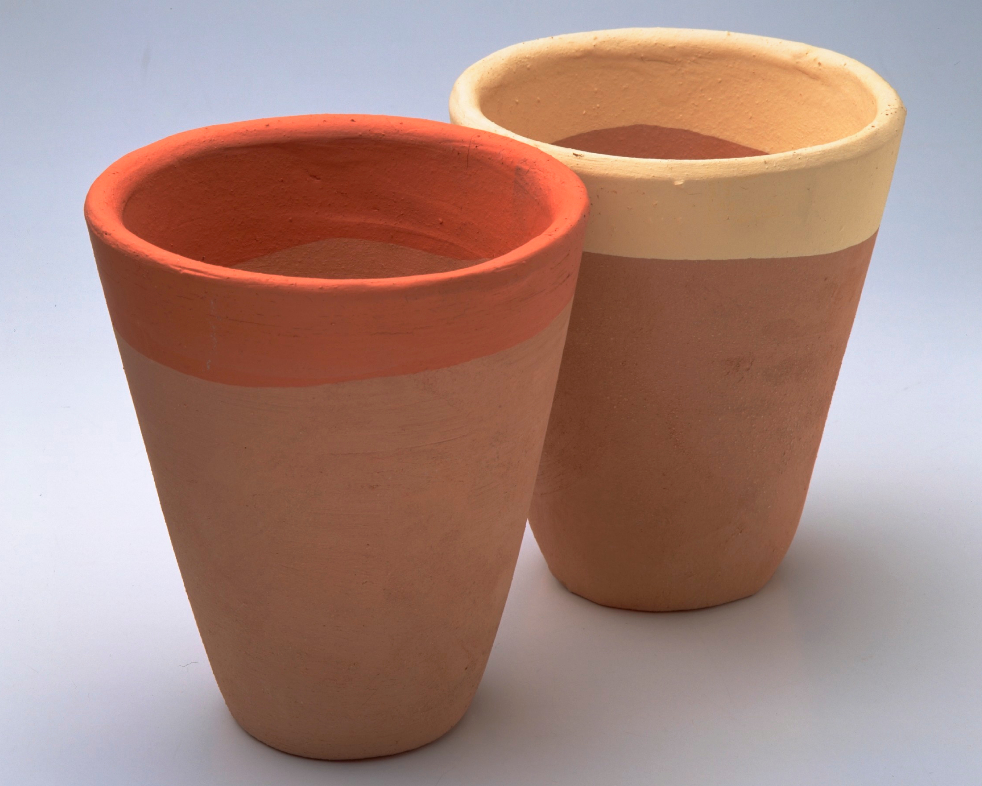terracotta plant pots with painted rims