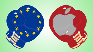 Graphic of EU vs. Apple boxing gloves 