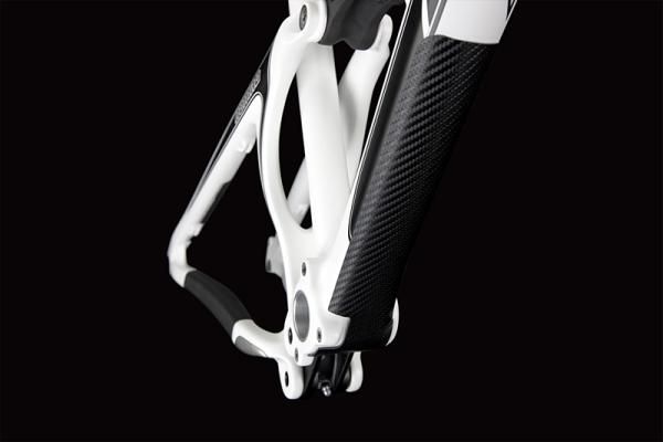 Both the down tube and chain stay protection are visible here on the Santa Cruz carbon Nomad.