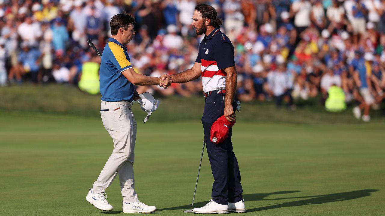 Matt Fitzpatrick and Max Homa shake hands