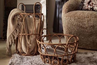 H&M Home large rattan storage basket with design 