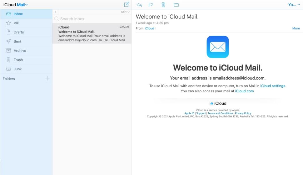 iCloud Mail's user interface