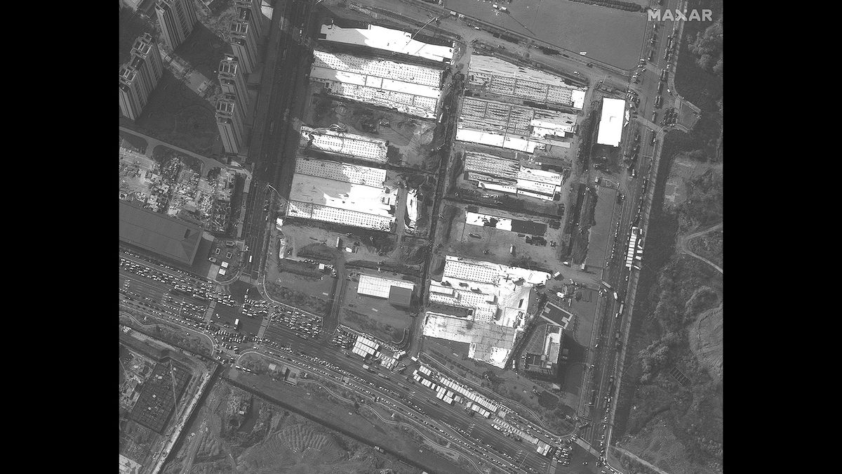 A closeup of the Leishenshan Hospital under construction on Jan. 29, 2020.
