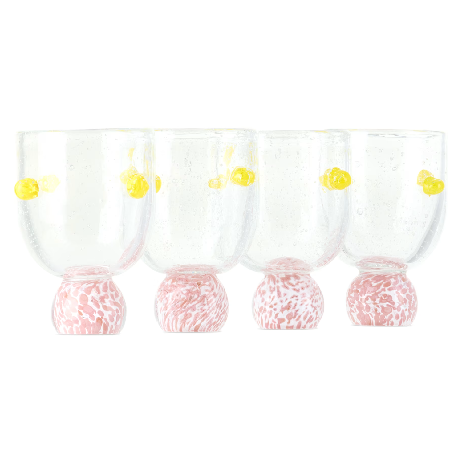 A set of four Laetitia Rouget Pink & Yellow Dotty Cocktail Glasses from SSENSE