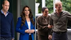 A comp image showing Prince William and Kate Middleton (L) and Meghan Markle and Prince Harry (R)