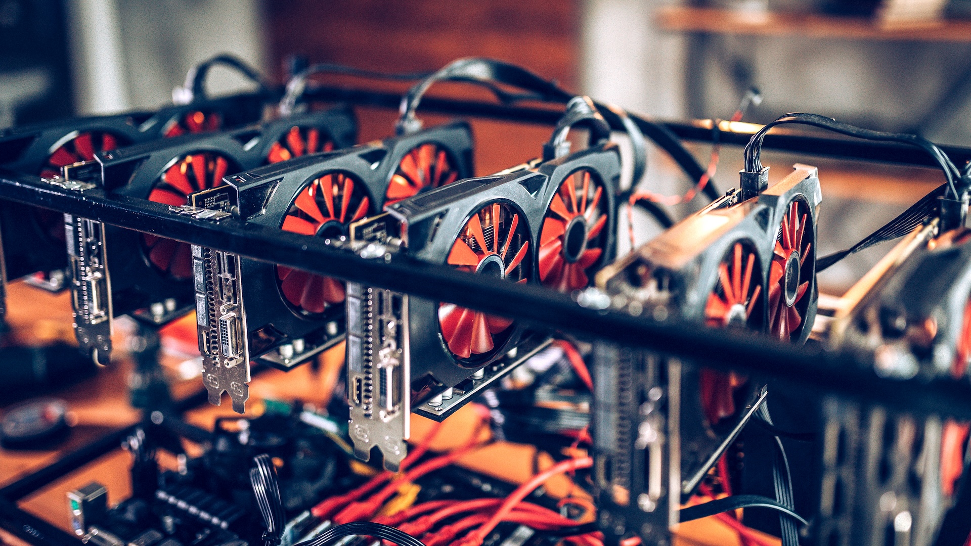 A close-up of a crypto mining rig