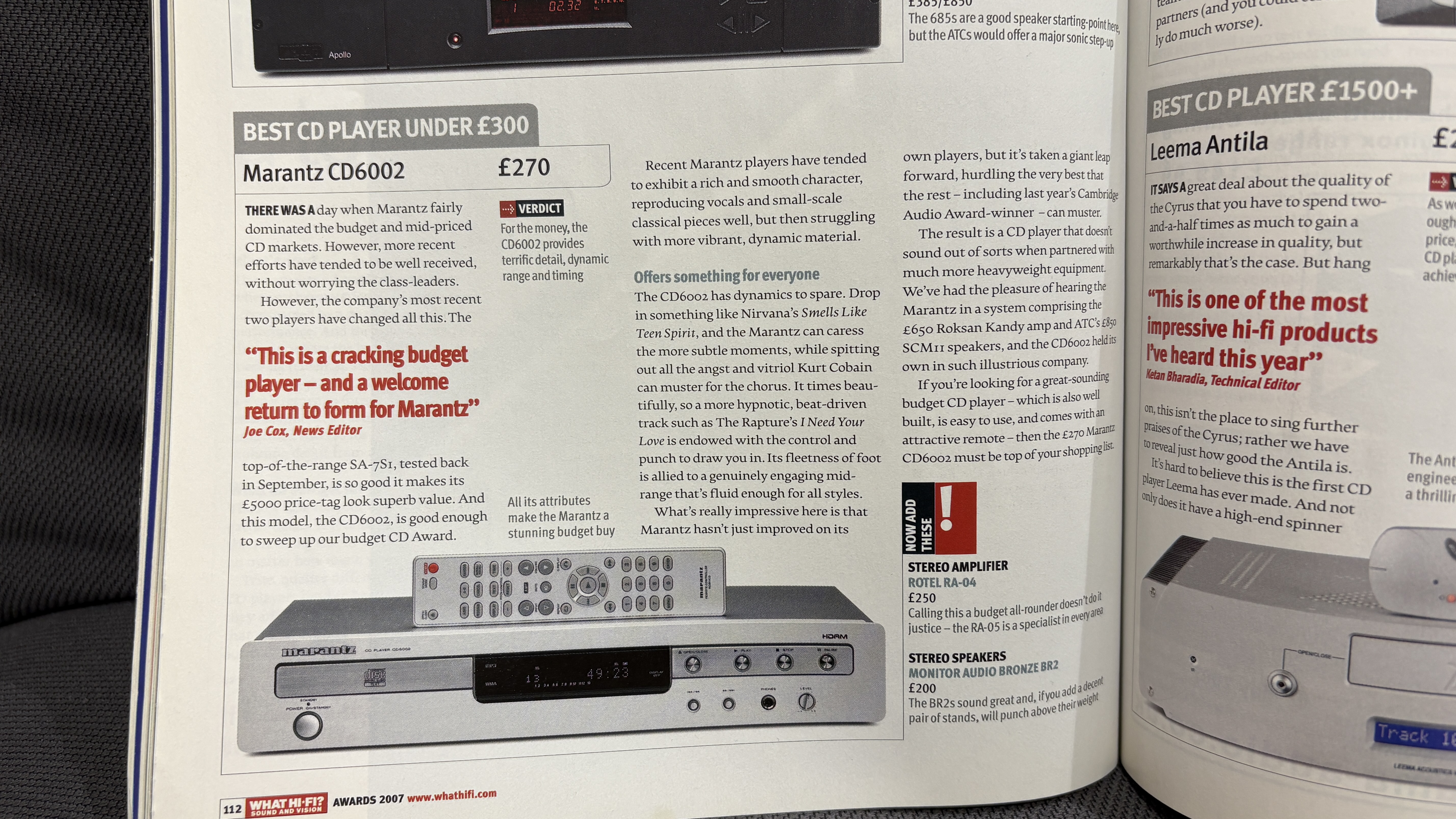 Marantz CD6002 review in What Hi-Fi? Awards 2007 issue